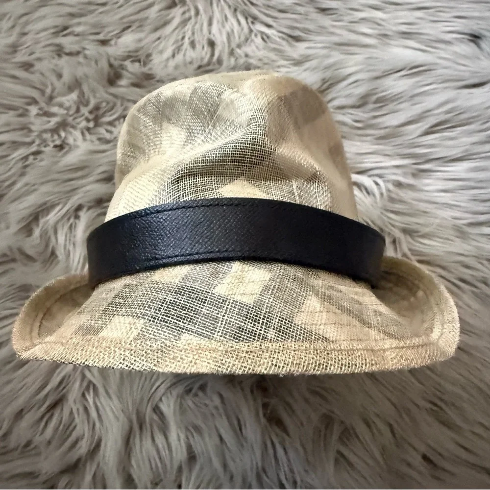 BURBERRY Houseferry Check Straw Fedora Hat London Size M